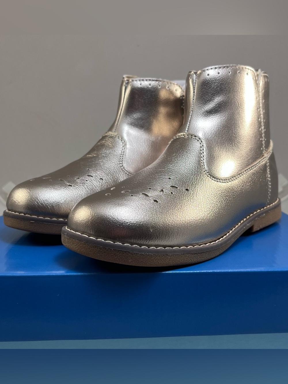 NIB Stride Rite Stella Gold Leather Ankle Boots Big Kid 13.5W Wide